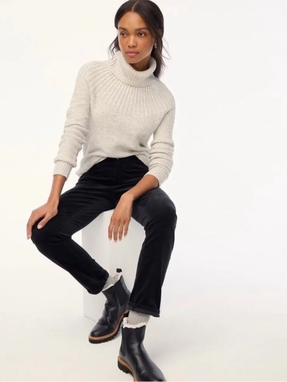 ✨ J.Crew Mixed Stitch Turtleneck Sweater XS Grey | Cozy Chic Quiet Luxury